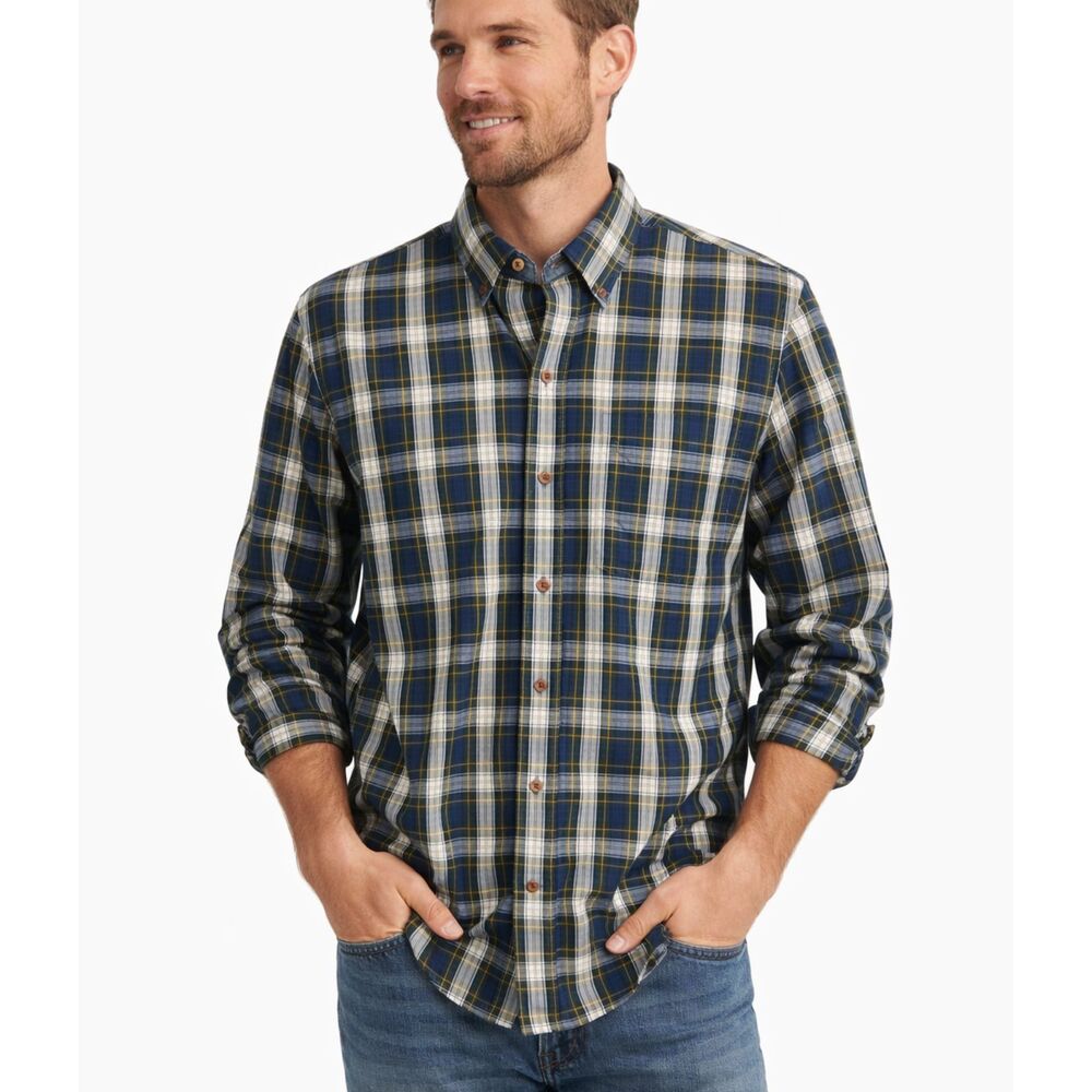IZOD Blue Plaid Medium Men's Long Sleeve Button Up Dress or Casual Shirt